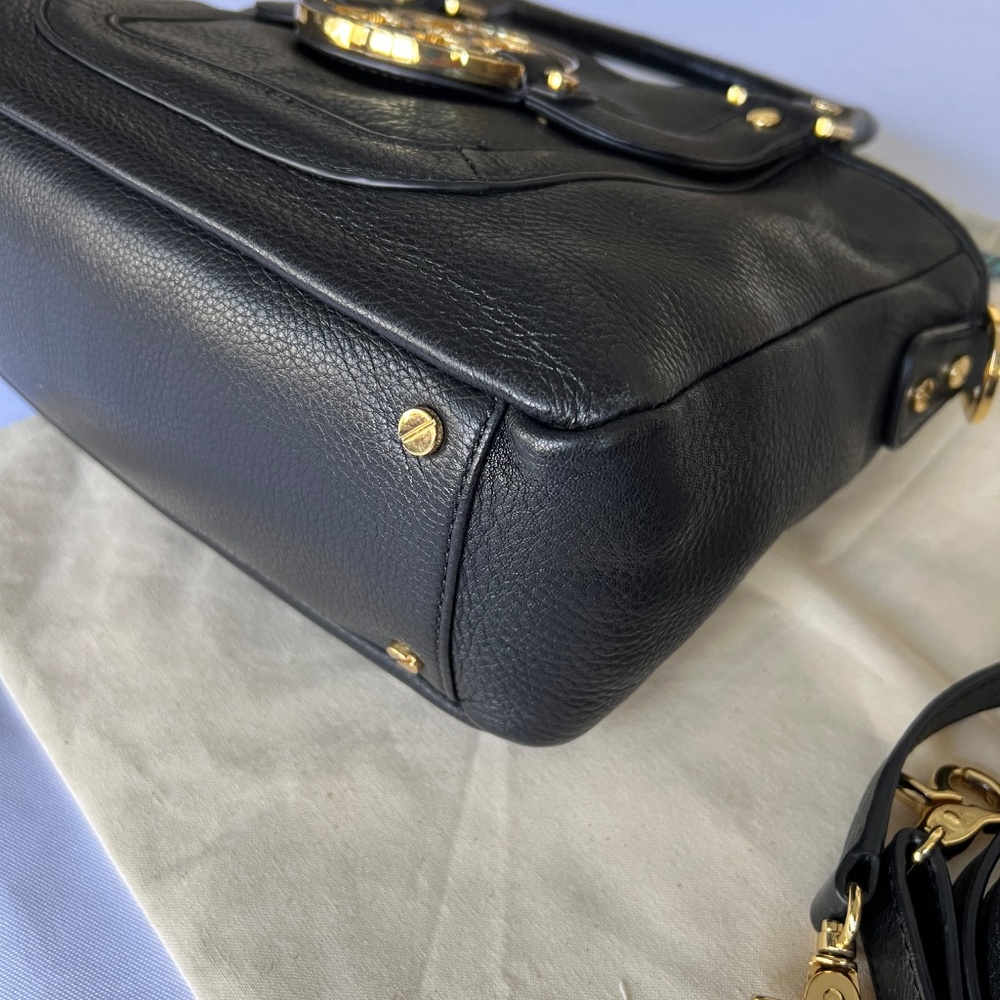 TORY BURCH Amanda Mini Satchel Black Pebbled Leather/Gold Logo Crossbody Bag - Picture 6 of 16